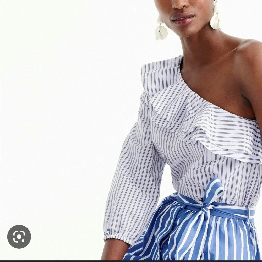 NWOT J.CREW STRIPED ONE SHOULDER RUFFLE BLOUSE